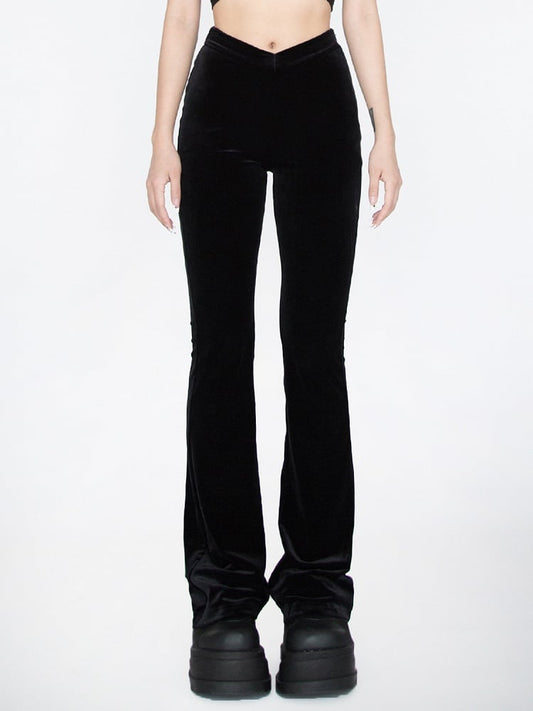 Black Velvet Pointed Waistband Waist Glamorous Flared Pants