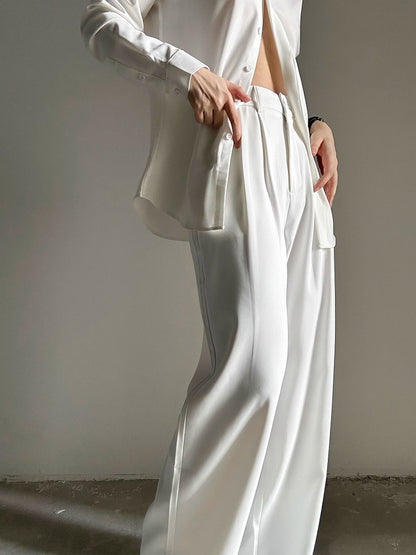 Ouji with Button Lolita Wide-Leg Pants  Fly White High-Waisted