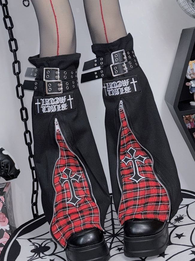 パンクレッグウォーマー Y2K クロスアップリケ