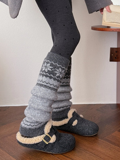 Fair Isle Pattern Knit Leg Warmers in Three Colors - Xi Shang Mei Shao