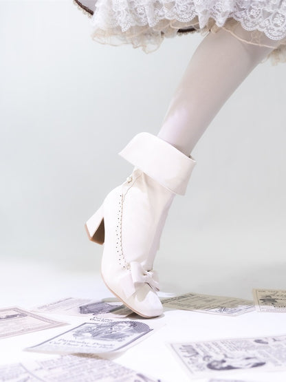 Inner Closure Shaft - Sophisticated Collapsible Top Bow Beige at Lolita Zip Boots with