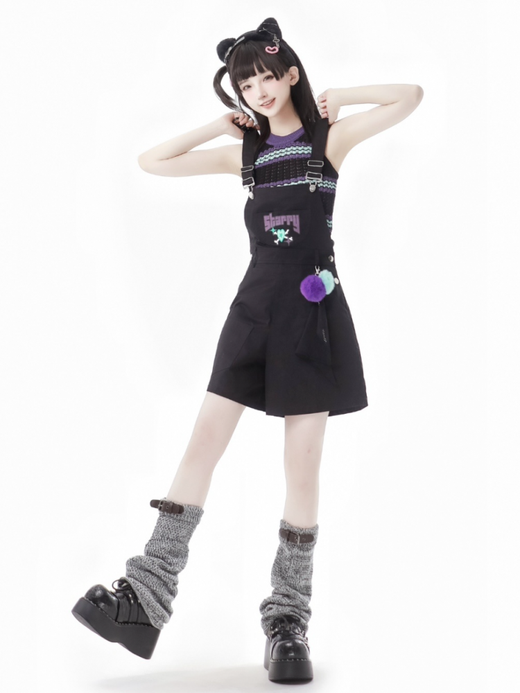 Schwarz-lila-grüne Neckholder-Strickweste