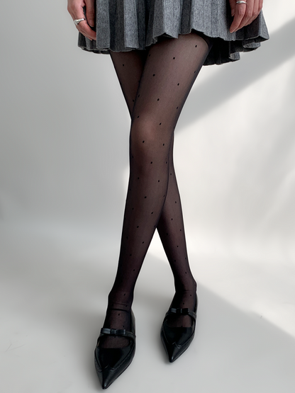 Black/White Polka-dot Semi-Sheer Tights