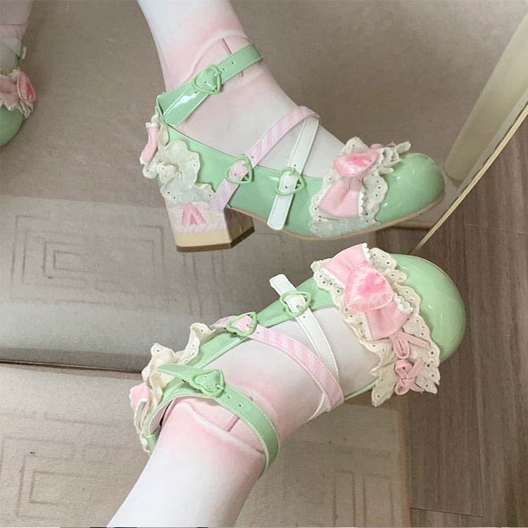Lolita Matcha Green Cake Shoes Jane Mary Sweet Strawberry