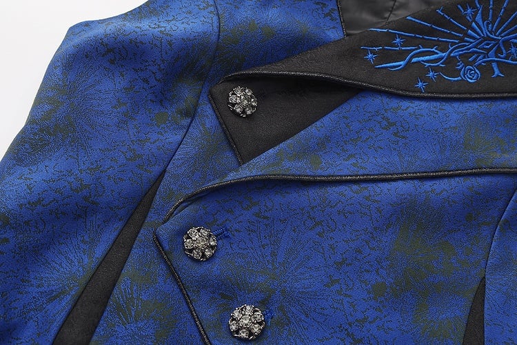 Long Sleeveless Coat and Asymmetrical Ouji Waistcoat Blue Dark Black Lolita