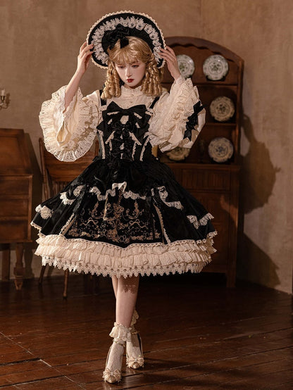 Dekokleid JSK Samt Kerze Stickerei Lolita / Schleifen Schwarz