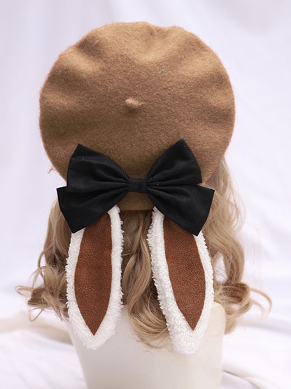 Detachable Options White Beret Bunny 6 With Sweet Ear Lolita Color Bow