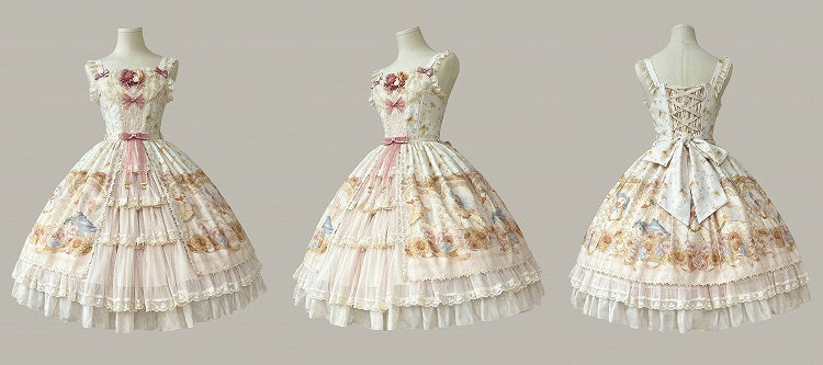 Sweet Light Print Jumper Beige Skirt Farm Sunflowers and Lolita Ducks