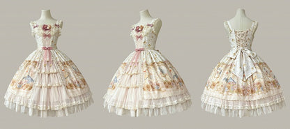 Sweet Light Print Jumper Beige Skirt Farm Sunflowers and Lolita Ducks