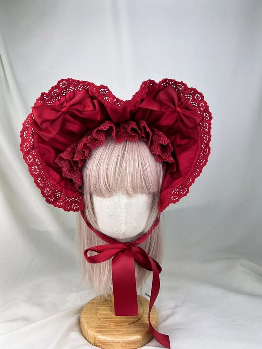 Ruffled Satin Bonnet (2 Color Options: Burgundy