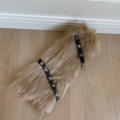 Decorations Punk Strap Warmers White/Khaki/Black Plush Leg PU Leather with