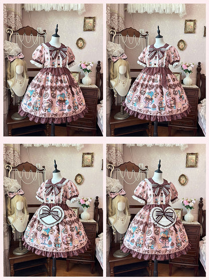 Piece Pink Lolita Dress One Vintage Teddy Bear Print Sweet Light