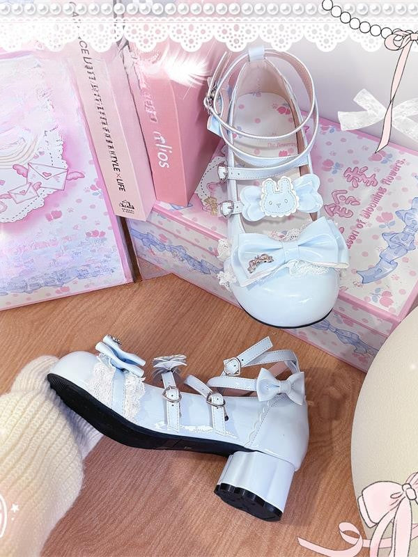 Mary Decor PU Cute with Bunny Leather Janes Bow Blue in