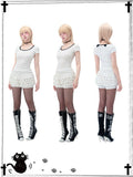 Detail Back Cat Paw Print Cat Ears and T-Shirt White at Allover Black Cross Pastel Gothic
