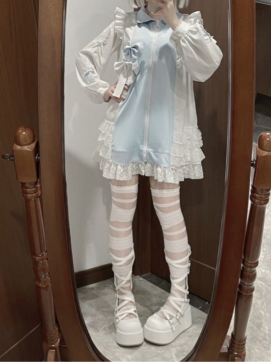 Jirai Kei Tenshi Dress Blue Tiered Ruffles Sun Protection Chiffon Kaiwai