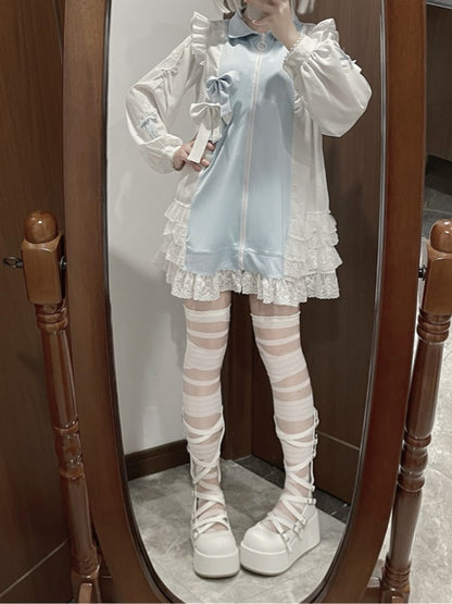 Jirai Kei Tenshi Dress Blue Tiered Ruffles Sun Protection Chiffon Kaiwai