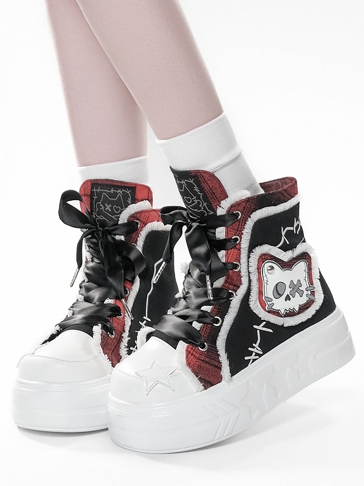 Tops Platform Black Red High with Patch Cat