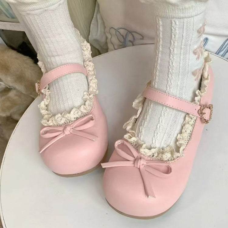 Edging Low Fastener Lolita Snap Sweet Heart with Pink Lace Heels