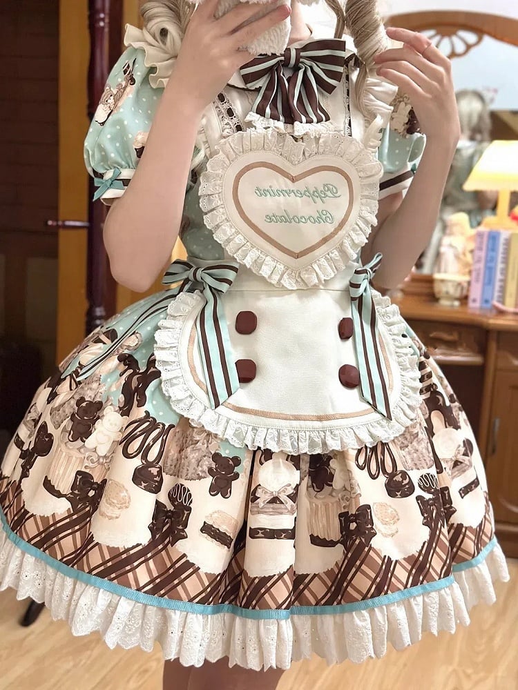 Heart-shaped Creamy Flutter Straps Bodice Lolita Sweet Apron