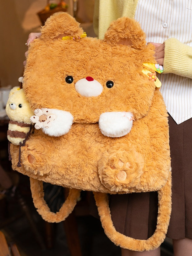 イエローベア ぬいぐるみ フラップバックパックバッグ ミドル/ラージサイズ