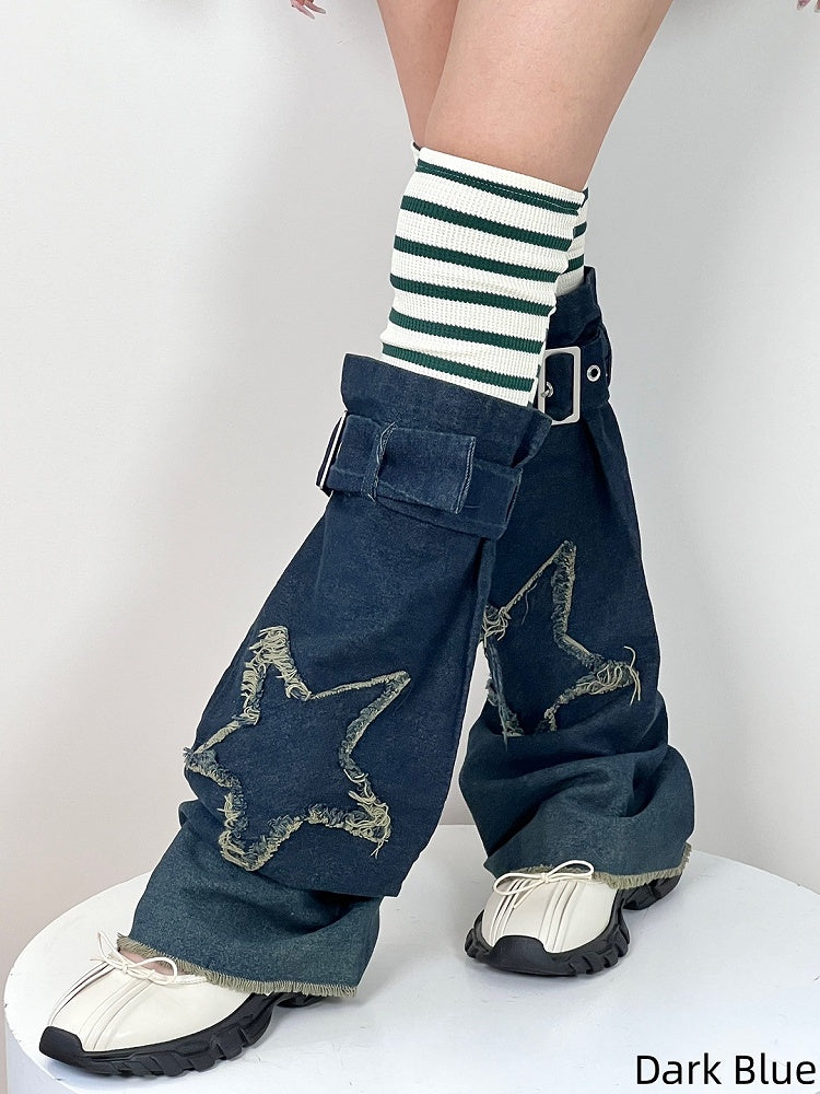 BlackGray/Dark Warmers Star Denim Blue Distressed Leg