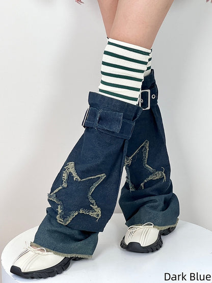 BlackGray/Dark Warmers Star Denim Blue Distressed Leg