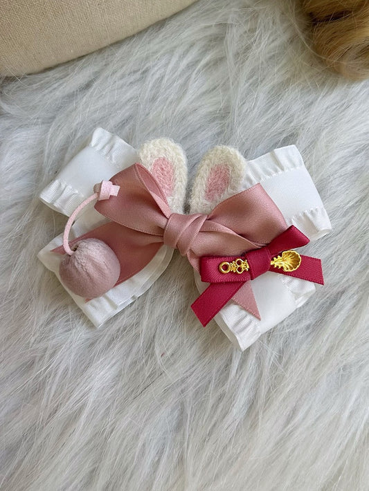 Hairclip Bow Decoration Cherry Pink