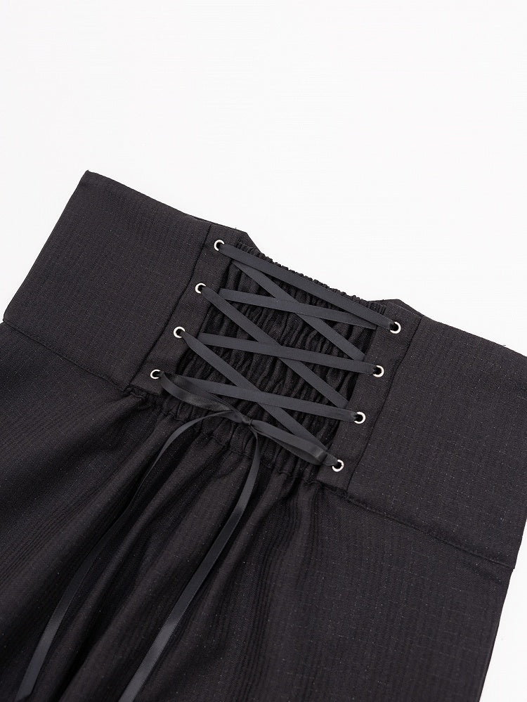 Shimmering Black High-Rise Ouji Pants with Silver Cross Buttons - DevilInspired Exclusive Collection