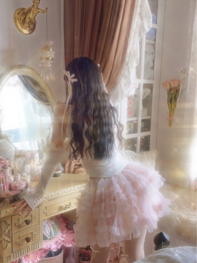 Lining With Mini Skirt Puffy Pink Tulle Tiered Shorts