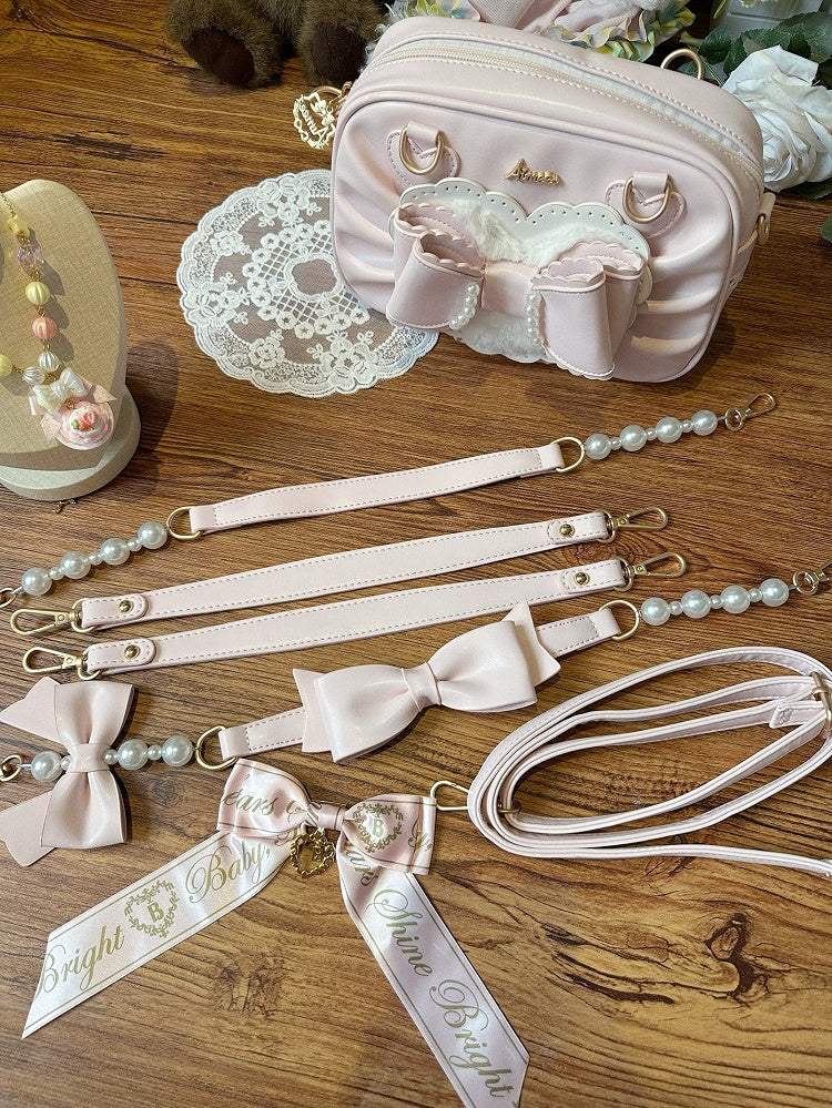 3-Way Leather Sweet Details PU Pink Lolita - Bag Beads