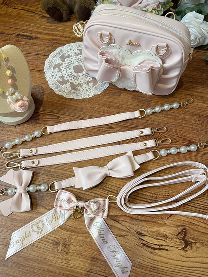 3-Way Leather Sweet Details PU Pink Lolita - Bag Beads