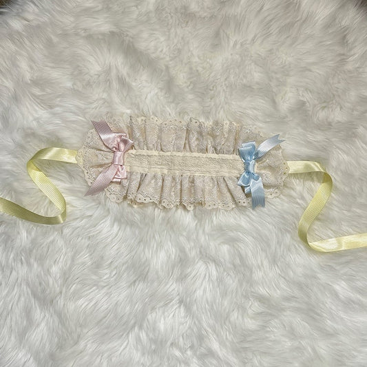 Pink Ruffle Blue Hairband Lolita Bow Accents