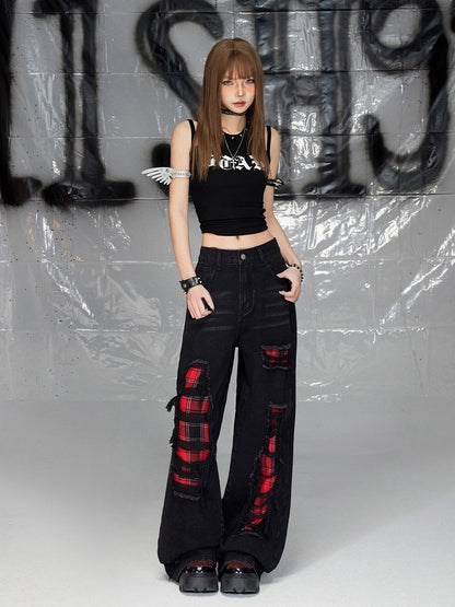 ブラックプリントデザイン ダブルショルダーストラップ ノースリーブトップス