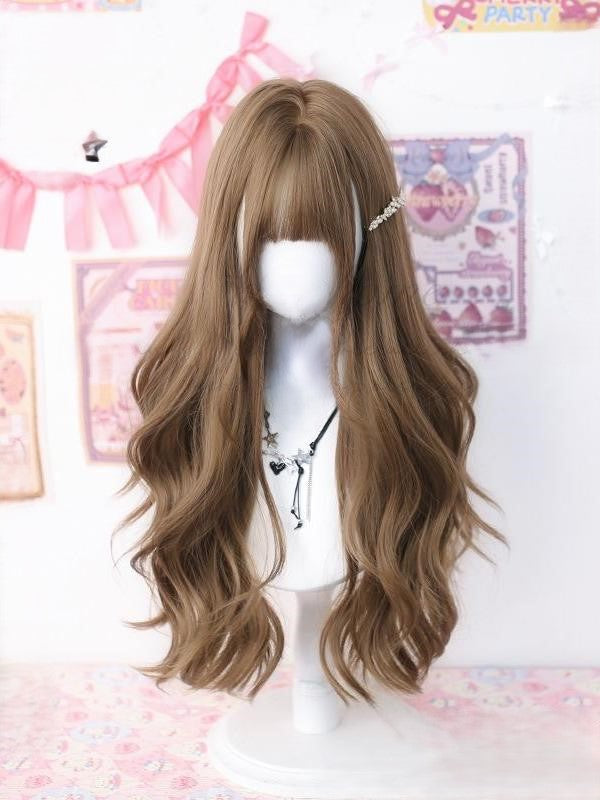 Brown Air Light With Bangs Wig Wavy Long