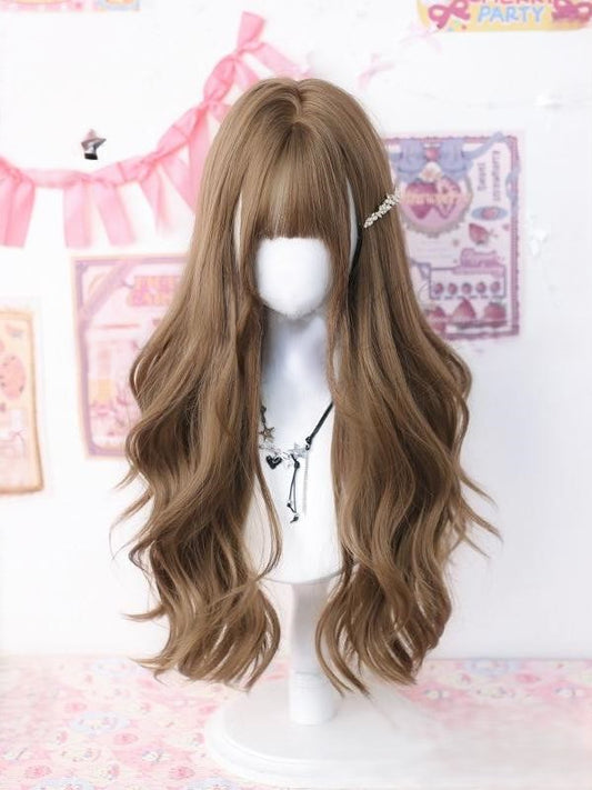 Brown Air Light With Bangs Wig Wavy Long