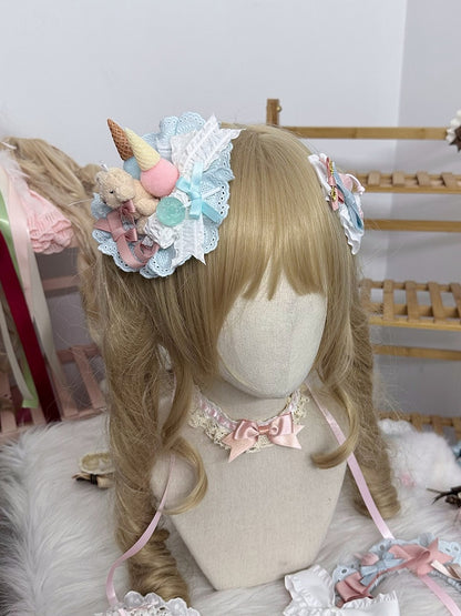 with Bear Blue/Yellow/Pink Teddy Hairclip Cream Sweet Ice Lolita and Decorations