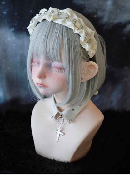 White Gothic Skeleton Studs Buckle Ruffled KC