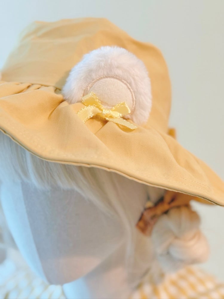 Yellow Cute Hat Ears Plush Bear Accents Bow with