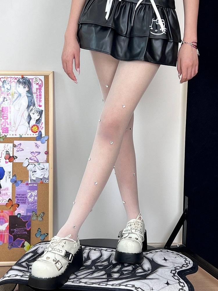 ハートラインストーンタイツ（ホワイト）