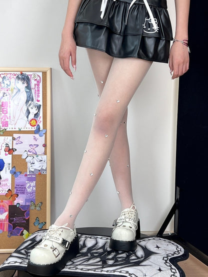 ハートラインストーンタイツ（ホワイト）