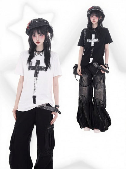 White Cross Print Tee - KNOW8 Online Shop