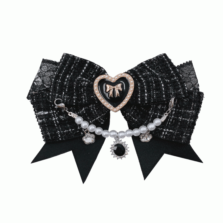 Fliege mit Perlenkette Jirai Kei Schwarz kariert