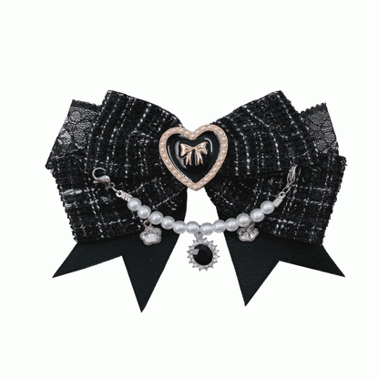 Fliege mit Perlenkette Jirai Kei Schwarz kariert