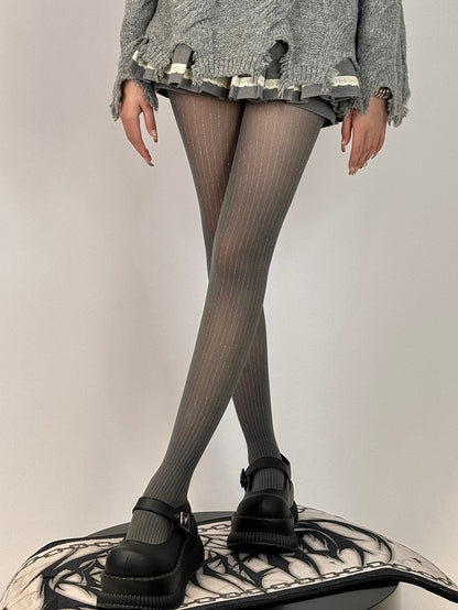 Black/Red/Gray/Brown Tights Pattern Striped