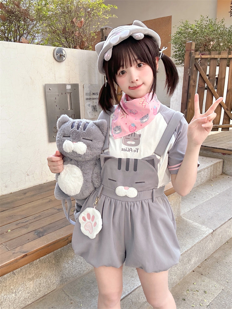 グレーとホワイトのカラーブロックデザイン ラウンドネックTシャツ