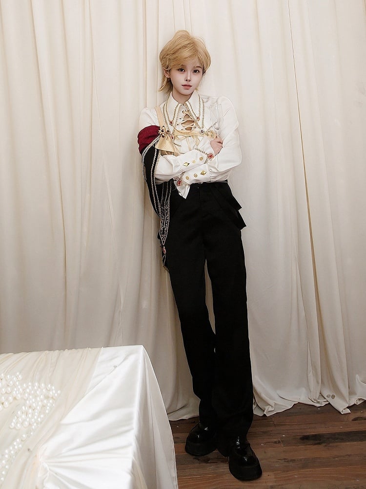 High Waist Wide-leg Cut Prince Style Black Pants - Xiong Dou Jiang