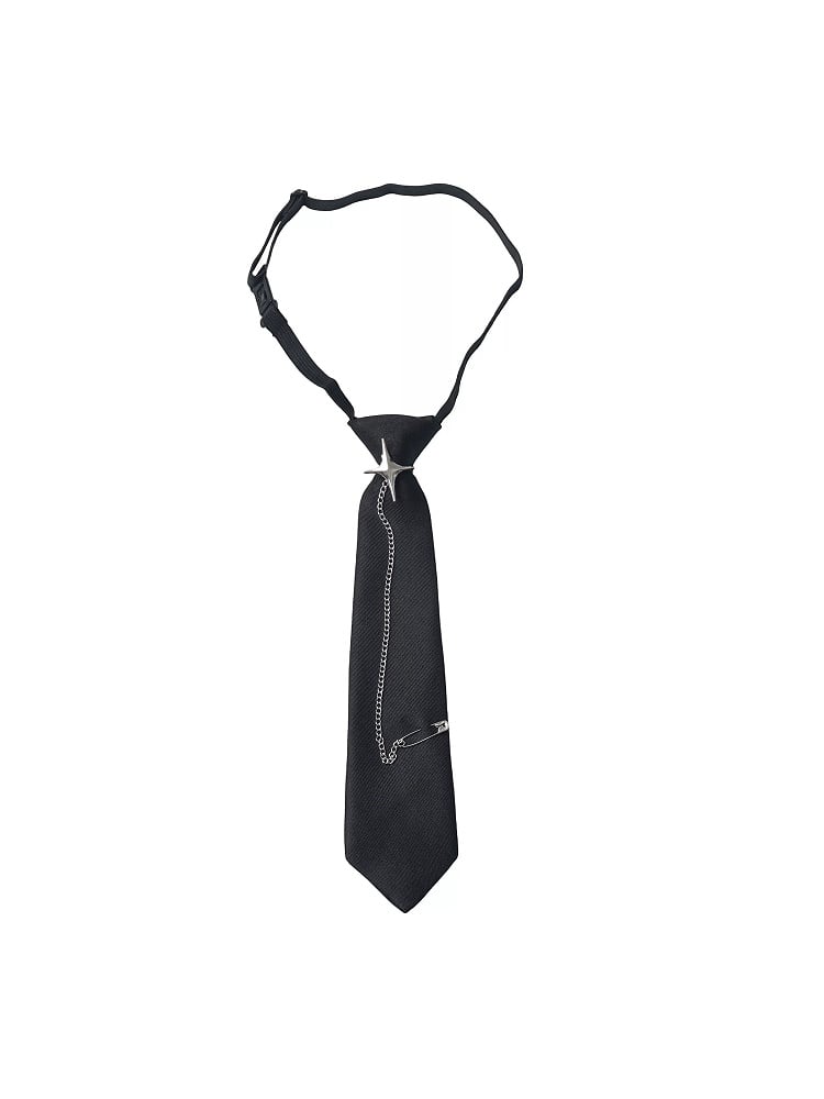 Star & Chain Decorated Black Necktie - PINK SAVIOR