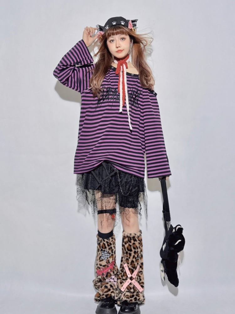 Leopard Pattern Pink Skeleton Gyaru Leg Warmers