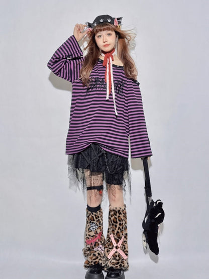 Leopard Pattern Pink Skeleton Gyaru Leg Warmers