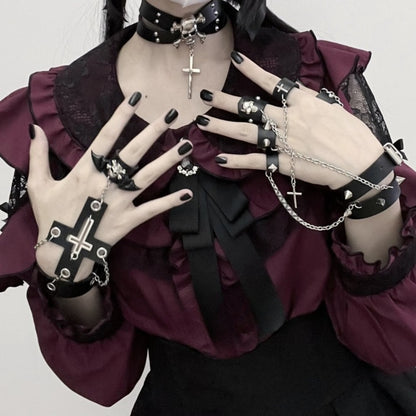 ブラックスタッドパンクブレスレット（リング付き）